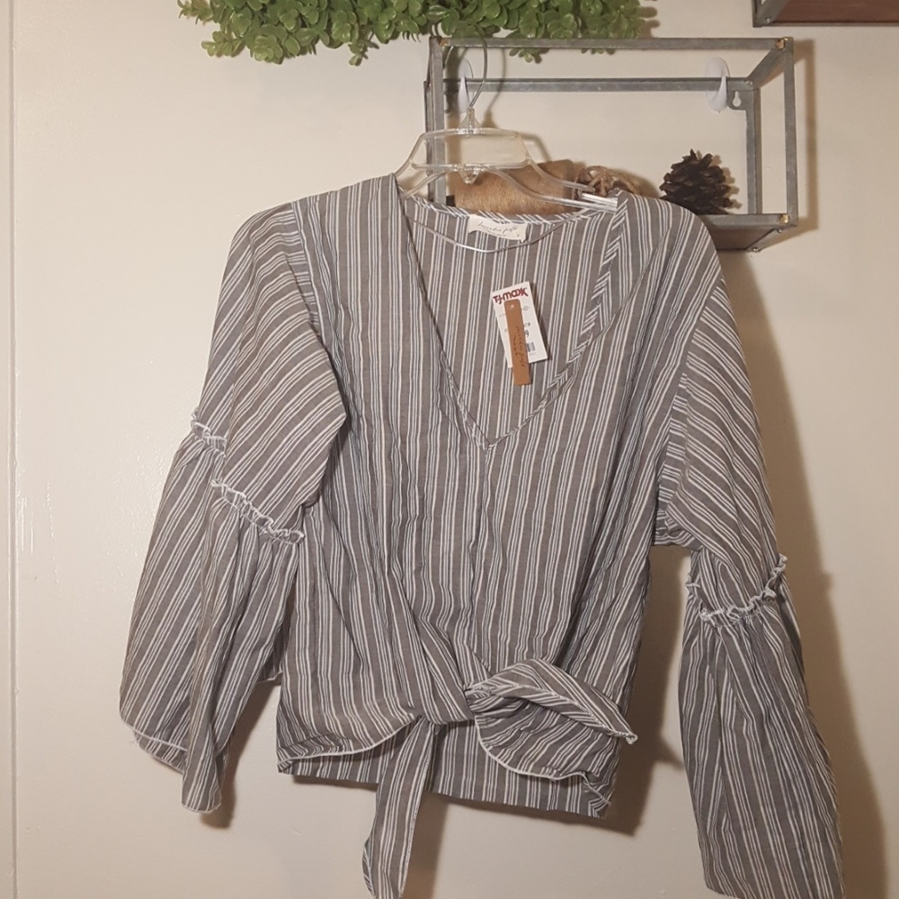Striped tie blouse